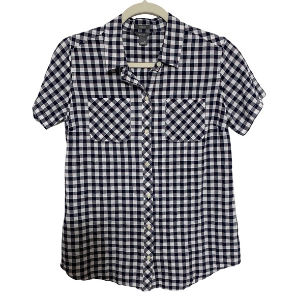 Eddie Bauer Classic Fit Navy & White Check Shirt - Picture 1 of 7